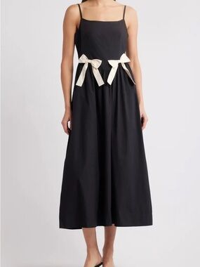 Moon River Bow Detail Cotton Midi Dress